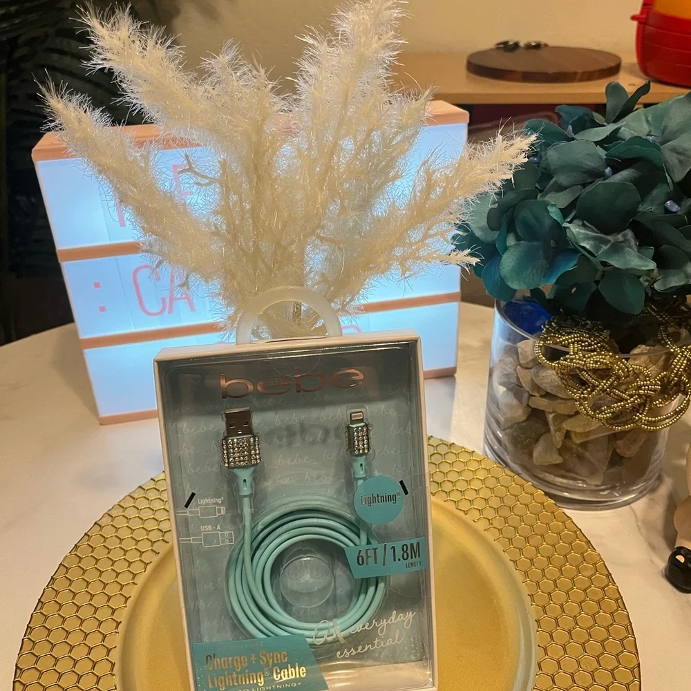 Bebe Aqua Lightning Cable with Rhinestone Accents cellphone